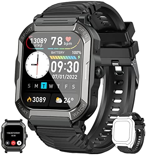 Smart Watch for Men Fitness Tracker: (Make/Answer Call) Bluetooth Military Smartwatch for Android Phones iPhone Waterproof Outdoor Tactical Digital Sport Run Watches Blood Pressure Heart Rate Monitor